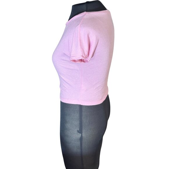 Pink Ribbed Short-Sleeve Cropped T-Shirt by Hashtag - Picture 2 of 8